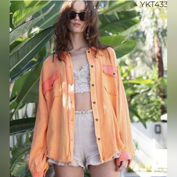 POL Orange/Pink Button-Up Shacket. Sz 2 NWOT - Picture 1 of 7